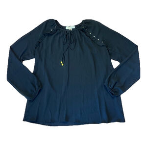 Michael Michael Kors Black Studded Top Blouse Size:L Ruffle Keyhole Lightweight